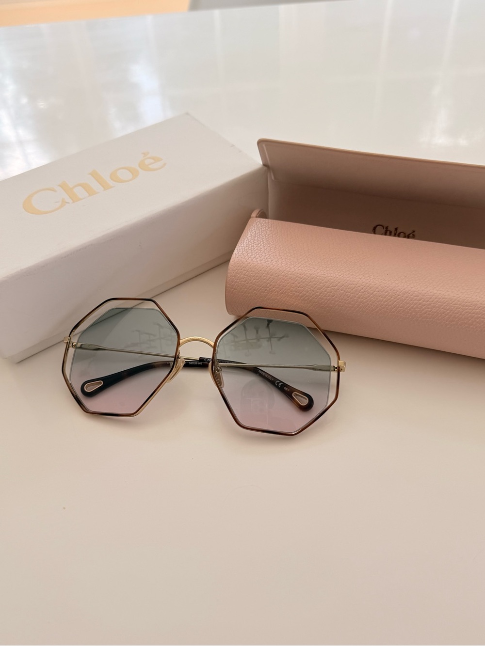 Chloe Octagon Geometric Gold Gradient Sunglasses with Original Box & Case - Picture 6 of 16